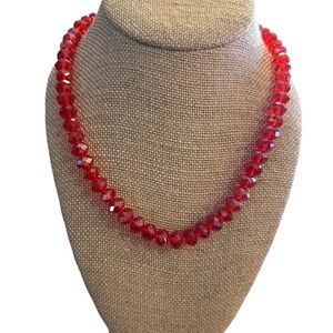 CG Red Faceted Beaded Necklace Earring Set